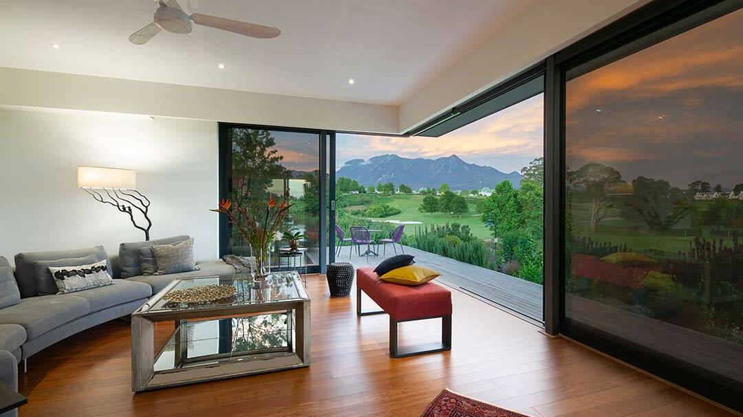 Transition from interior to landscaped deck, House 3553