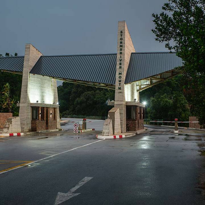 SANParks vehicle entry gate at Storms River Mouth, Garden Route National Park.