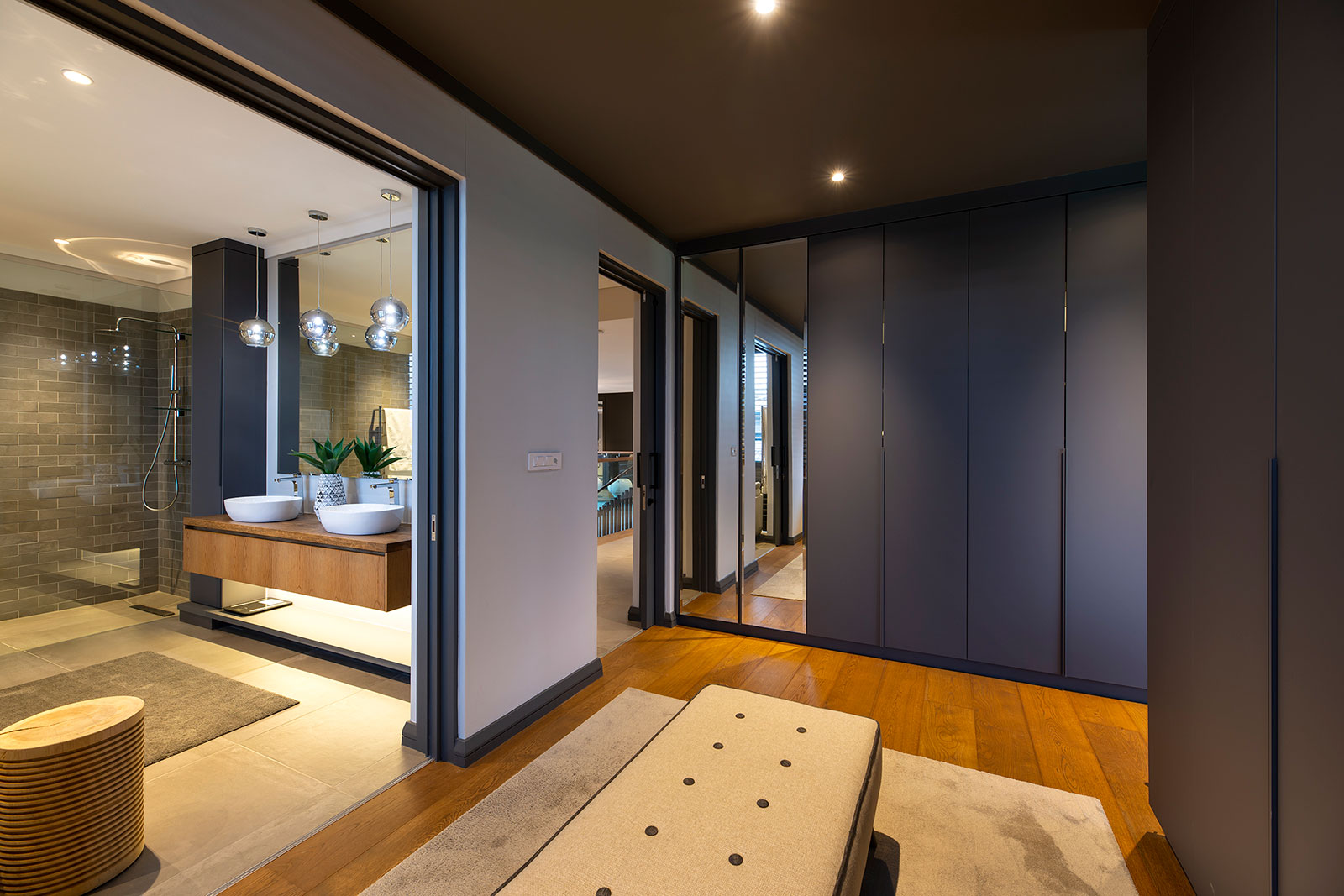 Master bedroom closet and entrance to bathroom