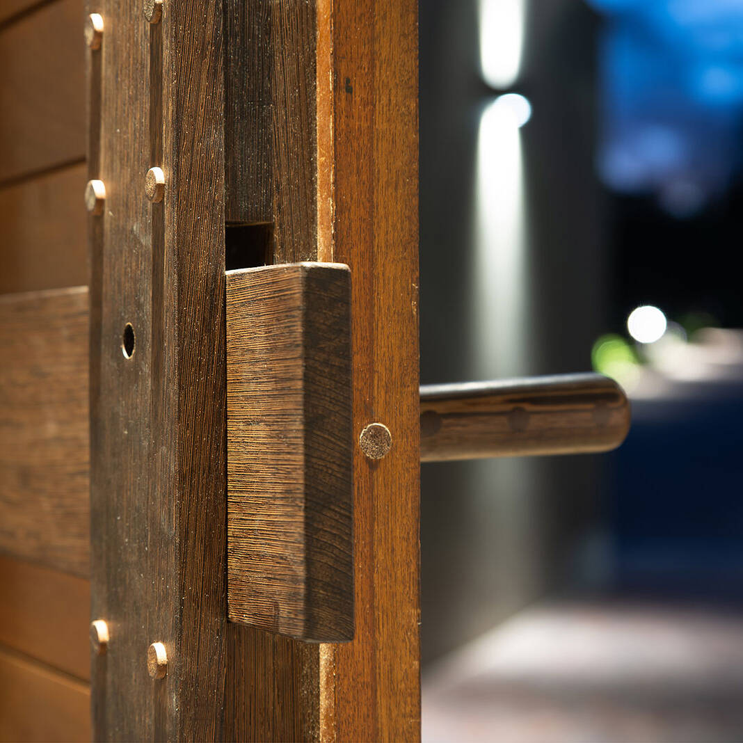 Hand crafted wooden door lock mecahnism