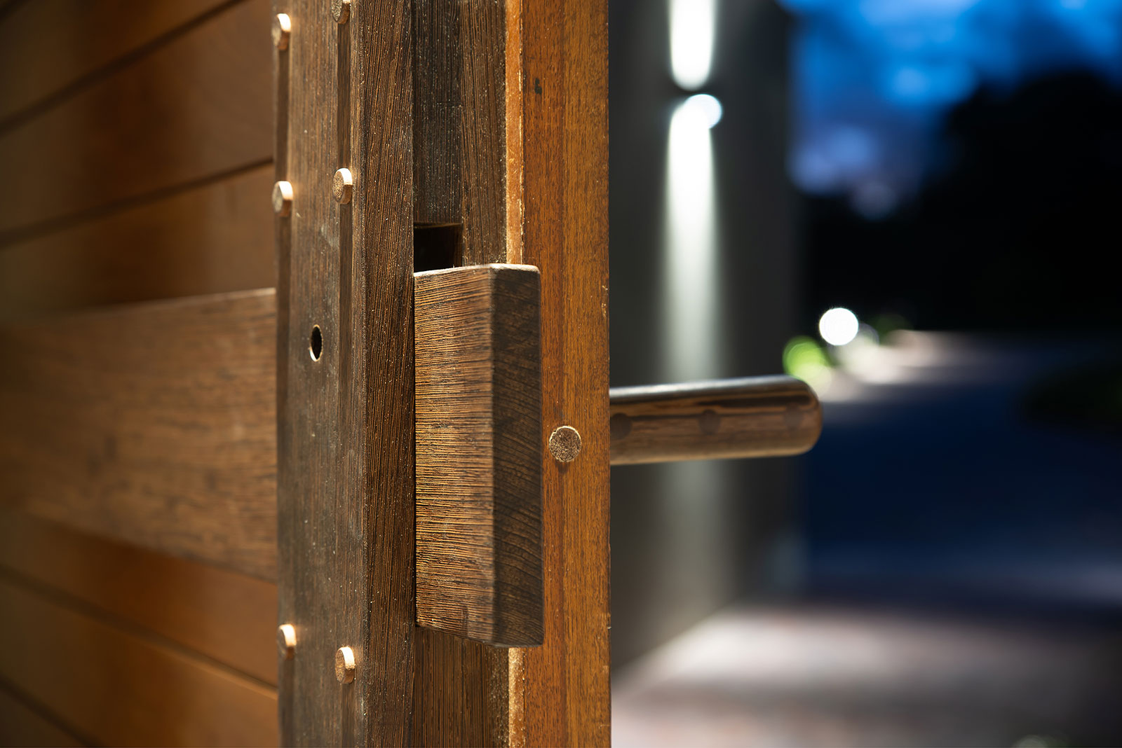 Hand crafted wooden door lock mecahnism