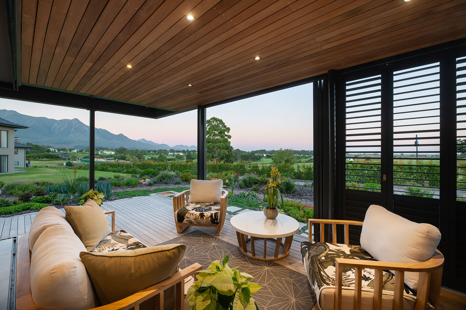 Terrace and indoor living merging in a modern architectural home on The Garden Route South Africa