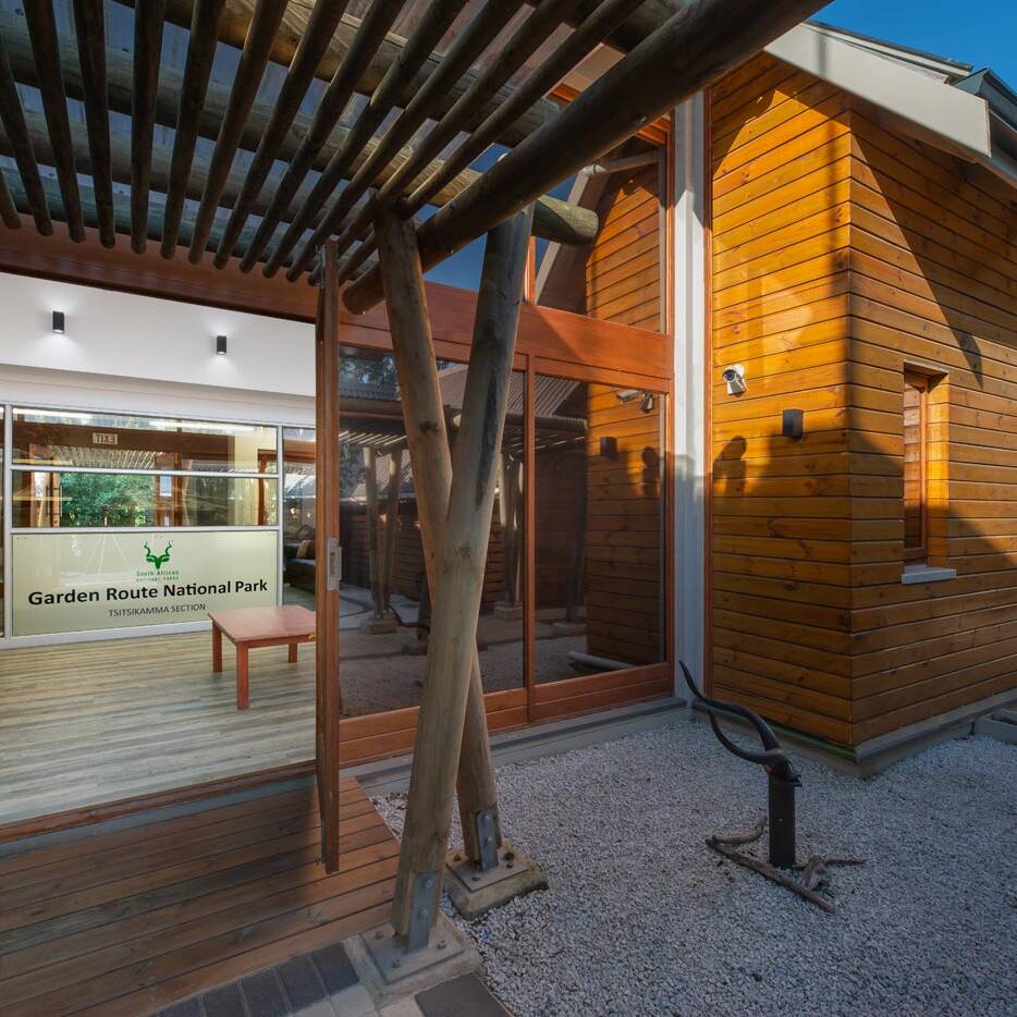 Entrance courtyard and Garden Route National Park signage in The Eastern Cape, Commercial Architects Eastern Cape