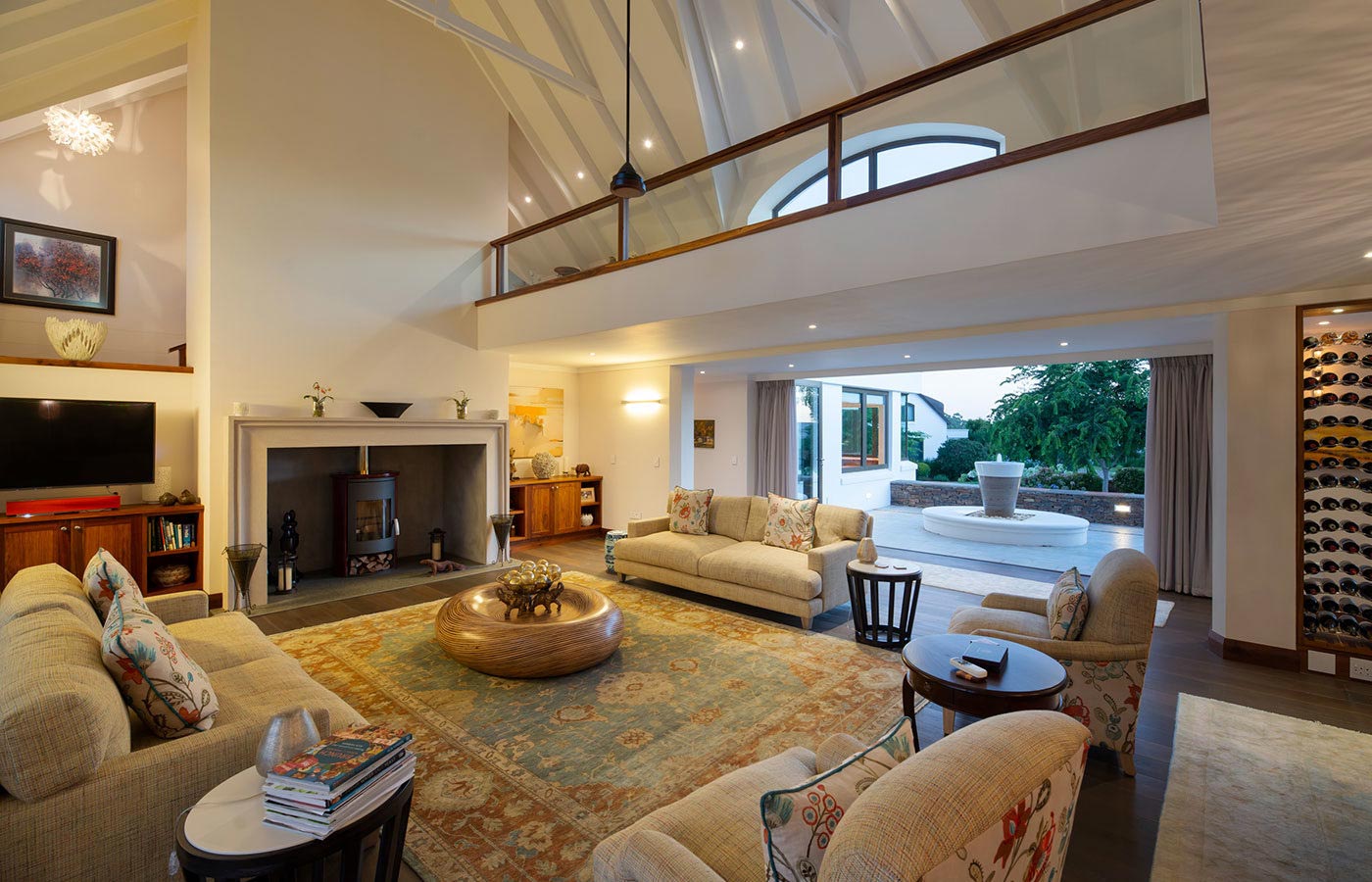 Double volume interior of contemporary garden route home designed by FC Holm