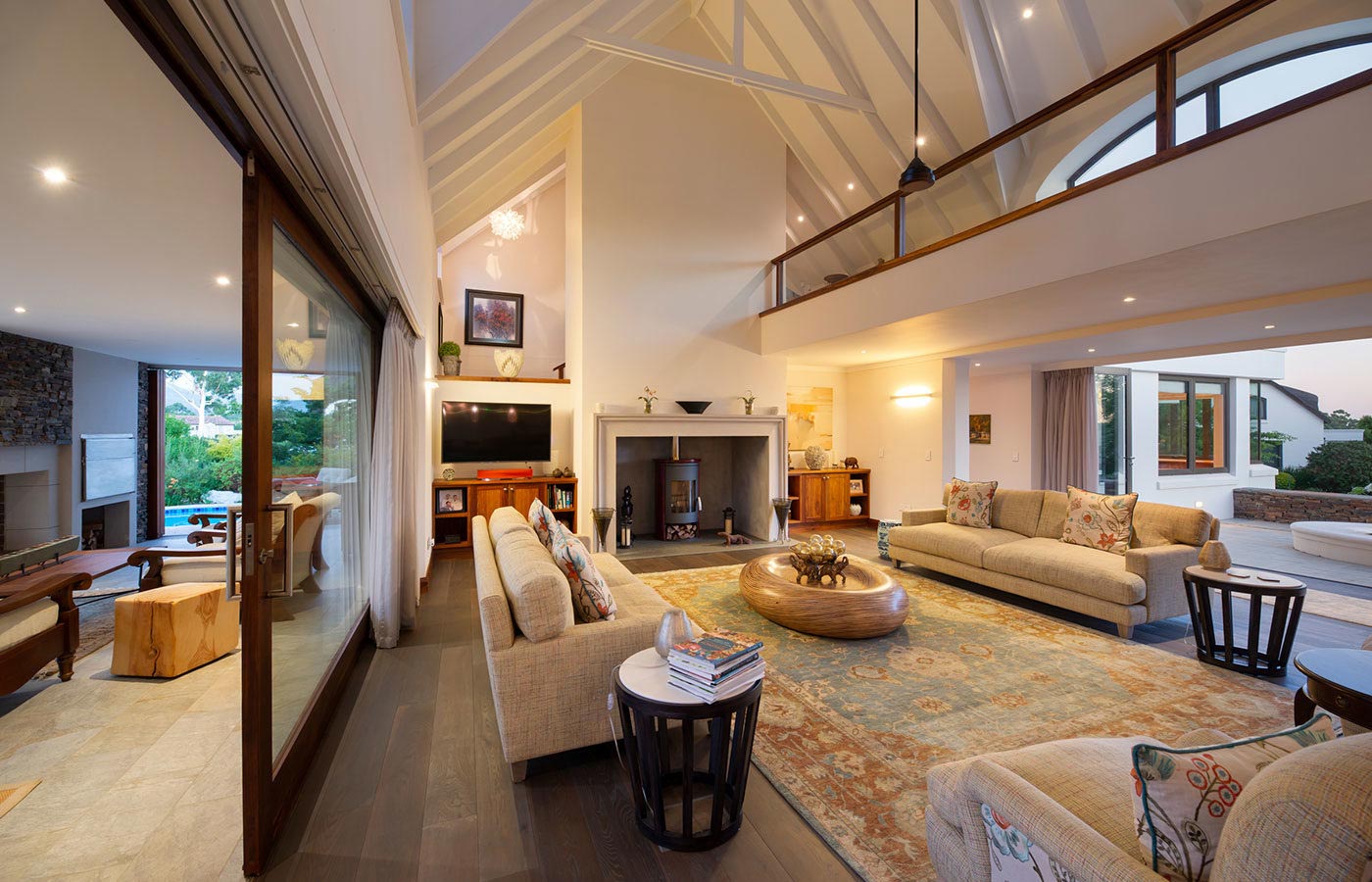 Double volume living space in luxury contemporary villa.