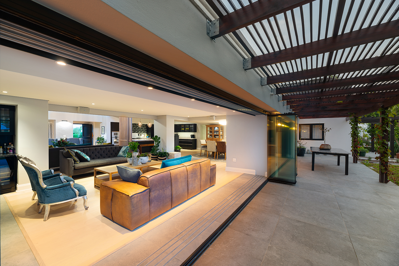 Living space and outdoor flow of renovated villa in George, South Africa