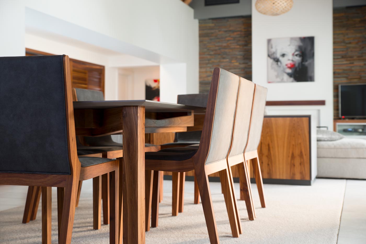 Detail shot of kitchen and wooden furniture designed by southen cape architect, FC Holm