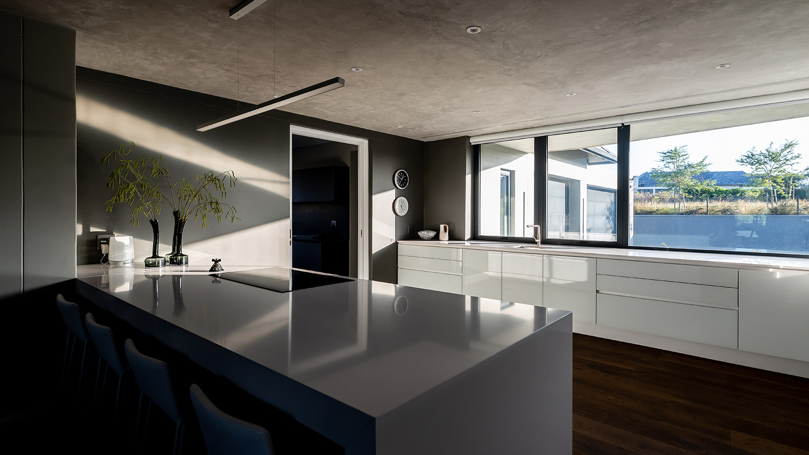 Modern kitchen with dramatic lighting